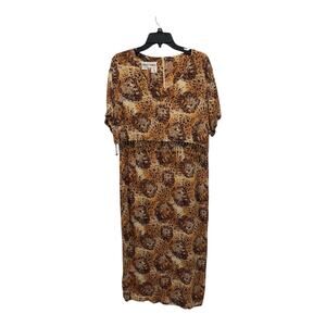 Betsys Things Midi Dress Womens 16 Brown Animal Print Beaded Fringe Layered Boho